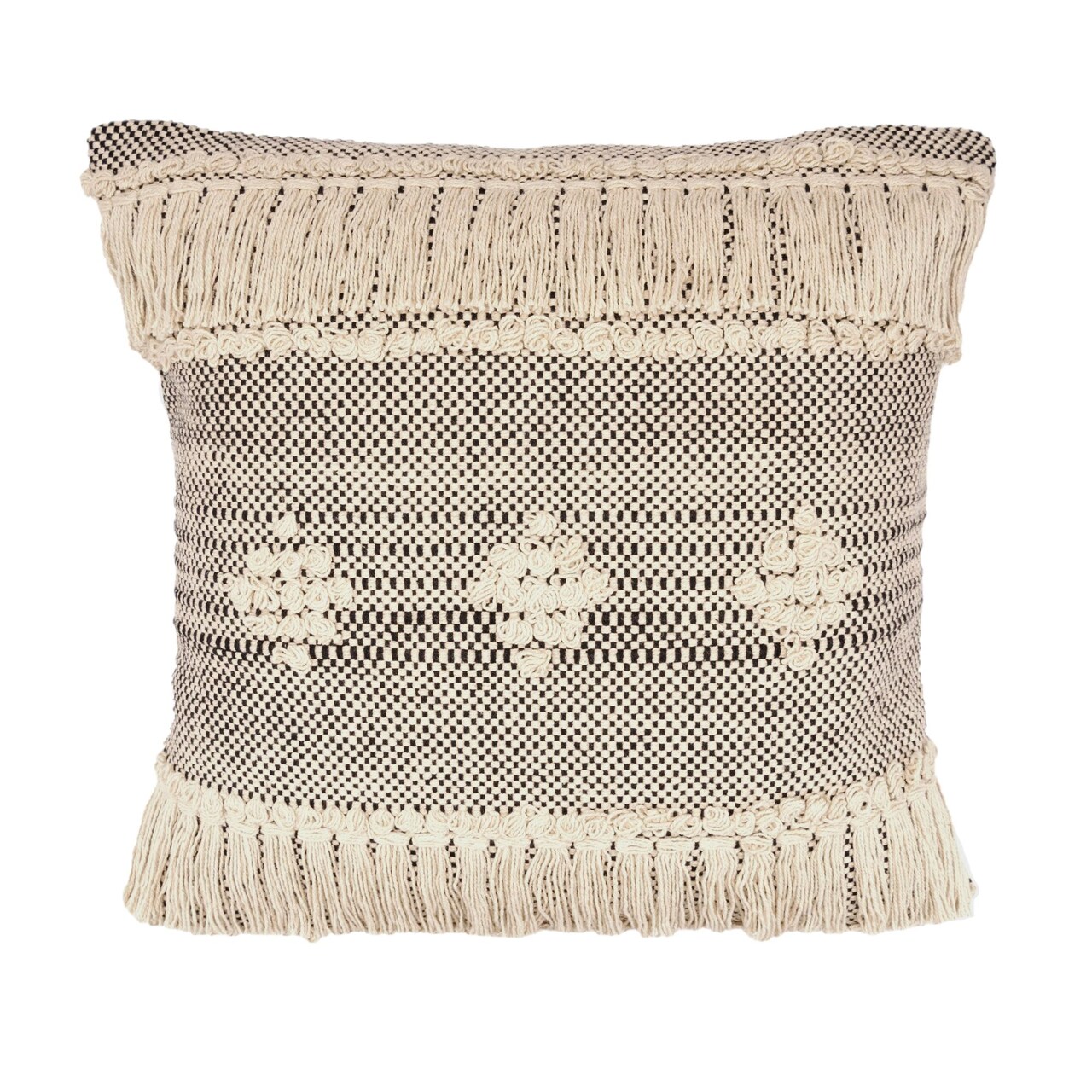 Laddha Home Designs 20" Brown and Black Diamond Over-Tufted Square Throw Pillow